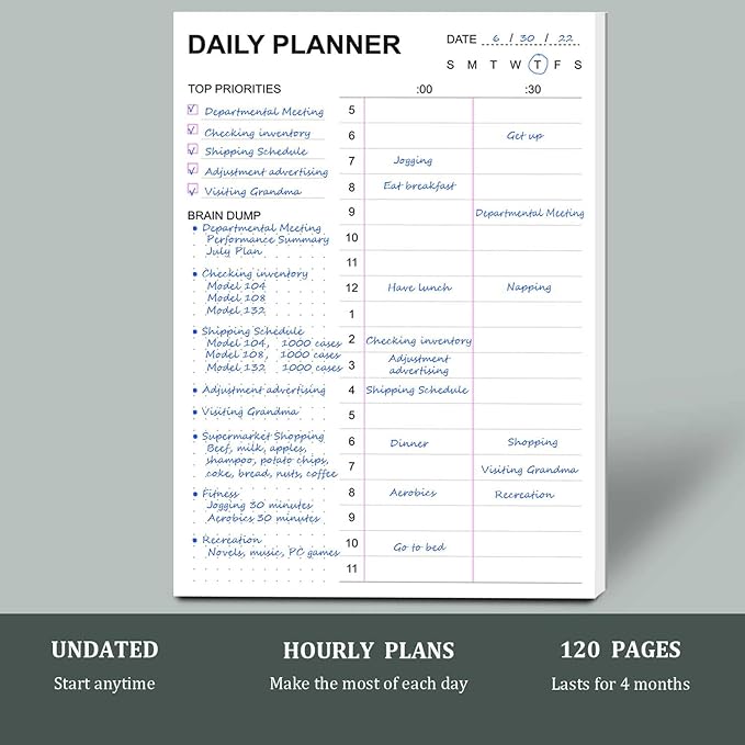 Tiankool To Do List Notepad - Daily To Do List with Priorities, Hourly Scheduler and Notes - Daily Planner Notepad for Work, Study, Appointments, 60 Tear Off Sheets Planning Pad, 7x10 Inch-DeskLoop Office