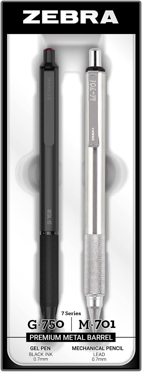 Zebra Pen G-750 and M-701 Retractable Gel Pen/Pencil Gift Set, Premium Metal Barrel, Medium/Fine Point, 0.7mm, 2-Pack (10512)-DeskLoop Office