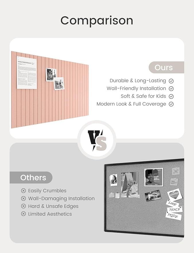 Bumusty Large Cork Board Alternative-36 x24 Felt Bulletin Board Tiles, with 30 Pushpins, 40 Adhesive Tabs, 6-Pack Slat Wall Paneling, Cork Boards for Office Push Pin Board Felt Board-Coral-DeskLoop Office