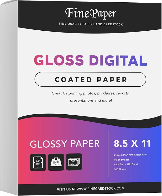 8.5x11 Gloss Digital Paper, Perfect for Color Laser Printing, Design Proposals, Flyers, Brochure, 8.5 x 11” Letter Size, 80lb Text (32lb Bond) 96 Bright, Acid Free, Glossy Coated Finish | 500 Sheets-DeskLoop Office