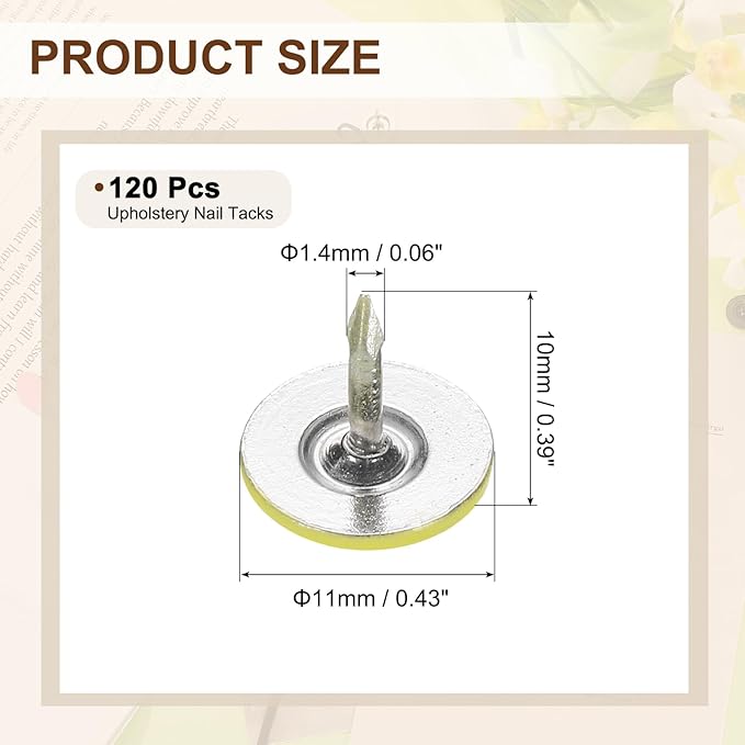 uxcell 120Pcs Push Pins, 11mmx10mm Round Flat Head Decorative Thumb Tacks Upholstery Tacks for Cork Board Office Wall Hangings, Light Yellow-DeskLoop Office