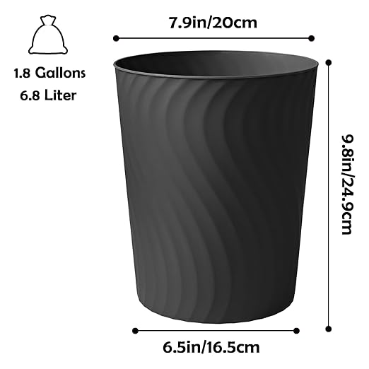 YGJT Small Trash Can, 6 Pack 1.8 Gallons Bathroom Trash Can, Slim Waste Basket, Round Garbage Can, Plastic Trash Bin for Kitchen, Dorm, Bedroom, Office, Living Room, Study, Compact Spaces(Black)-DeskLoop Office