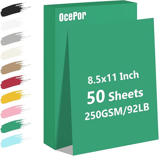 OcePor 50 Sheets Christmas Green Cardstock Paper, Colored Printer Paper 8.5 x 11, Card Stock Thick Construction for Craft,Scrapbook,Office Printing, Invitations, Certificates,92 lb/250gsm-DeskLoop Office
