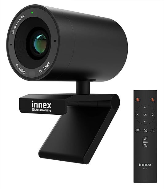 Innex C570 120-Degree Wide Angle Webcam 4K with AI Tracking, Auto-Framing, ePTZ, Webcam with Microphone, 5X Digital Zoom, Remote Control, Privacy Cover, Conference Camera for Zoom, Microsoft Teams-DeskLoop Office