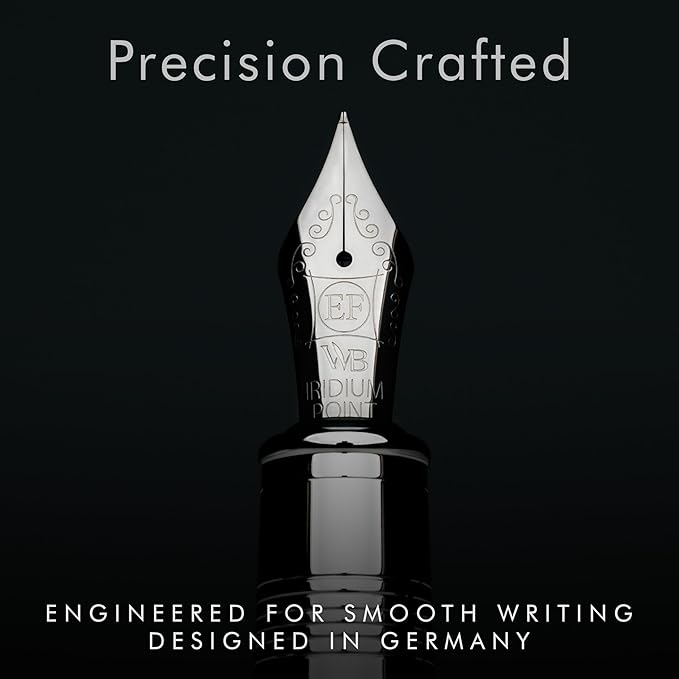 Wordsworth & Black Majesti Fountain Pen-(Checked), Luxury Case, Chrome Finish; Extra Fine Nib- Ink Cartridges, Refillable Ink Converter-Calligraphy Pen-Best Business Gift Set for Men & Women-DeskLoop Office