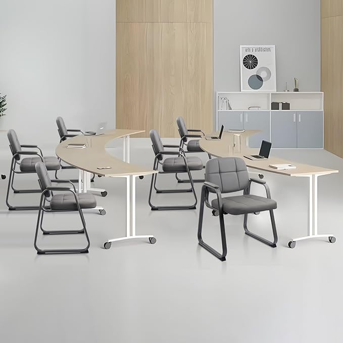 CLATINA Waiting Room Guest Chair with Bonded Leather Padded Arm Rest for Office Reception and Conference Desk Black with Sled Base Grey 8 Pack-DeskLoop Office