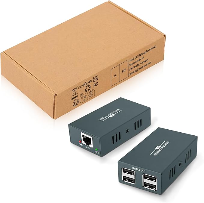 USB Extender Over Ethernet RJ45 LAN Extension, with 4 USB 2.0 Ports, Transmit 50m/165ft Over Ethernet Cat5/5e/6/7, Support Power Over Cable, Play and Plug, No Driver Required-DeskLoop Office