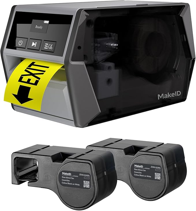 Makeid D50 Industrial Label Printer, Desktop Label Maker 2" Print Head, Mobile APP & PC Editor Compatible, 2600mAh Li-ion Battery, Come with 1.97" W x 26.24ft L Label Heavy-Duty Labeler for Job Sites-DeskLoop Office