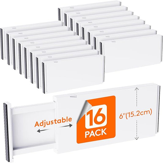 Lifewit 16 Pack Drawer Dividers Plastic 6" High, 13.5-22" Adjustable Drawer Organizers for Clothes, Expandable Dresser Separators in Bedroom/Bathroom/Kitchen/Vanity/Office Organization and Storage-DeskLoop Office