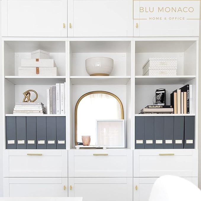 BLU MONACO Set of 6 Foldable Grey Magazine Holders with Gold Label Holders – Stylish File Boxes for Home Office Desktop, Bookshelf, or Classroom Organization-DeskLoop Office