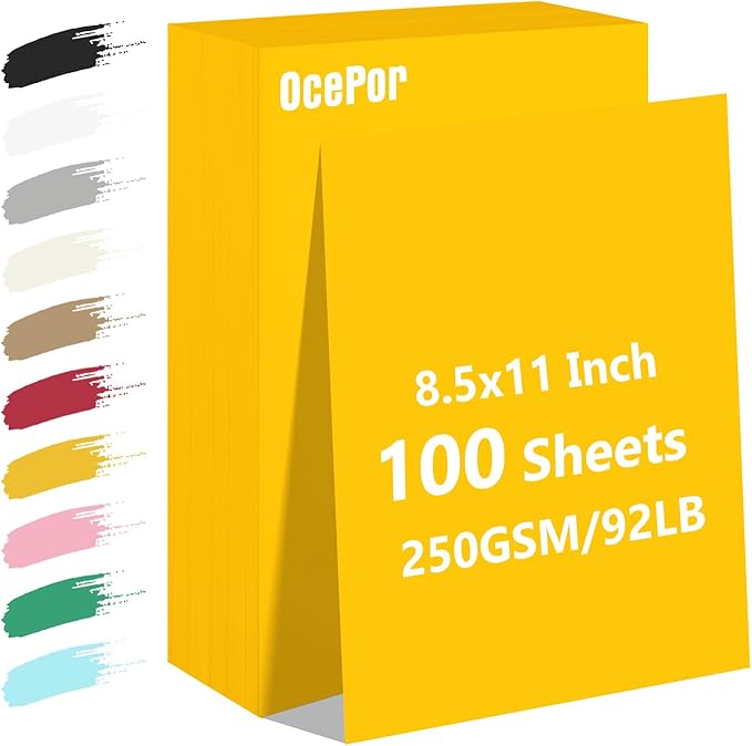 OcePor 100 Sheets Yellow Cardstock Paper, Colored Printer Paper 8.5 x 11, Card Stock Thick Construction for Craft,Scrapbook,Office Printing, Invitations, Certificates,92 lb/250gsm-DeskLoop Office