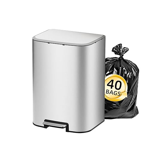 KUK 5.3 Gallon Kitchen Trash Can with Lid, Heavy Duty Hands-Free Stainless Steel Commercial Step Trash Bin with Removable Inner Bucket, Pedal Rubbish Bin for Home Office and Kitchen, 20L/5.3Gal-DeskLoop Office