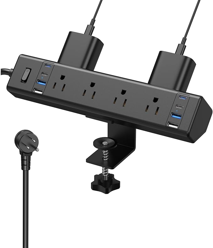Desk Clamp Power Strip, 40W Total Fast Charging Station, Desk Edge Mount Power Strip, 8 USB Ports(4 USB C) & 8 AC Outlets, Fit 1.9" Tabletop Edge(6Ft 14AWG Cable)-DeskLoop Office