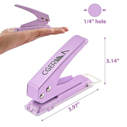 Single Hole Puncher, 1/4" Hole, 50% Labor Savings, Heavy Duty Metal Punch, 15 Sheet Capacity, for ID Cards, Chipboard, Art Project, Crafts Easy Punching, Purple-DeskLoop Office