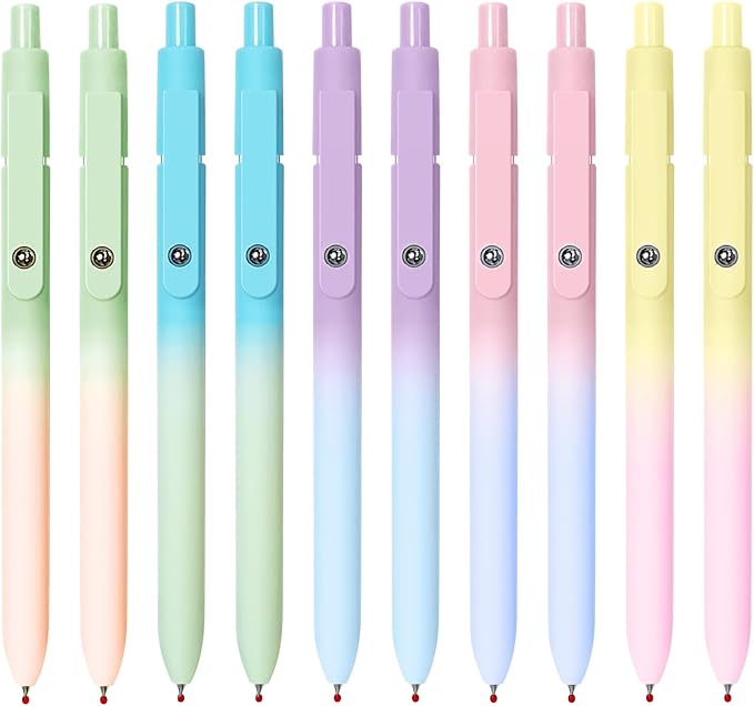 Gel Pens, 10 Pcs Black Ink Pens for Women, 0.7mm Medium Point Smooth Writing Pens with Silicone Grip, High-End Series Metal Clip Retractable Pens for Journaling Note Taking (10 Pcs Pastel)-DeskLoop Office