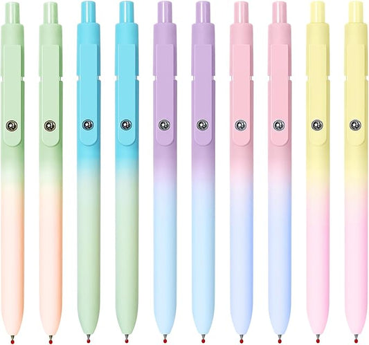 Gel Pens, 10 Pcs Black Ink Pens for Women, 0.7mm Medium Point Smooth Writing Pens with Silicone Grip, High-End Series Metal Clip Retractable Pens for Journaling Note Taking (10 Pcs Pastel)-DeskLoop Office