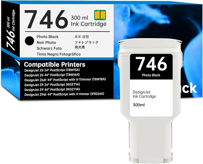 746 Photo Black Ink Cartridge 300ml with Chip Replacement for HP 746 P2V82A Ink Cartridge Works with DesignJet Z6 DesignJet Z9+ Large Format Printers Ink, 1 Pack 746 Ink Kit-DeskLoop Office