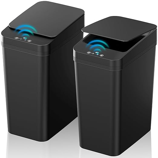 Bathroom Trash Can with Lid, KOEYLE 2 Pack 2.2 Gallon Automatic Touchless Garbage Can, Small Motion Sensor Smart Trash Can, Slim Waterproof Trash Bin for Bedroom, Bathroom, Office, Living Room (Black)-DeskLoop Office