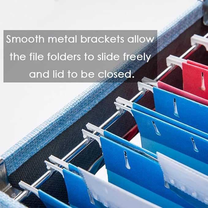 PRANDOM File Organizer Box - Set of 1 Collapsible Decorative Linen Filing Storage Hanging File Folders with Lids Office Cabinet Letter Size Blue (14x9.3x10.8 inch)-DeskLoop Office