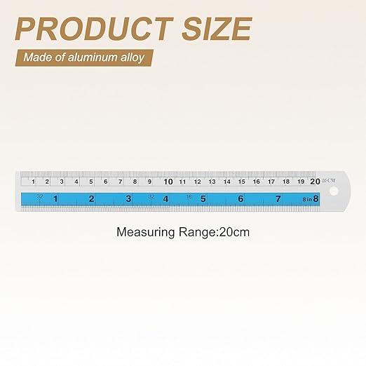 HARFINGTON 4pcs Metal Straight Ruler 20cm Metric SAE Aluminum Alloy Measuring Rulers Scale Tools with Hole for Measure Study Reading Classroom Office, Blue-DeskLoop Office