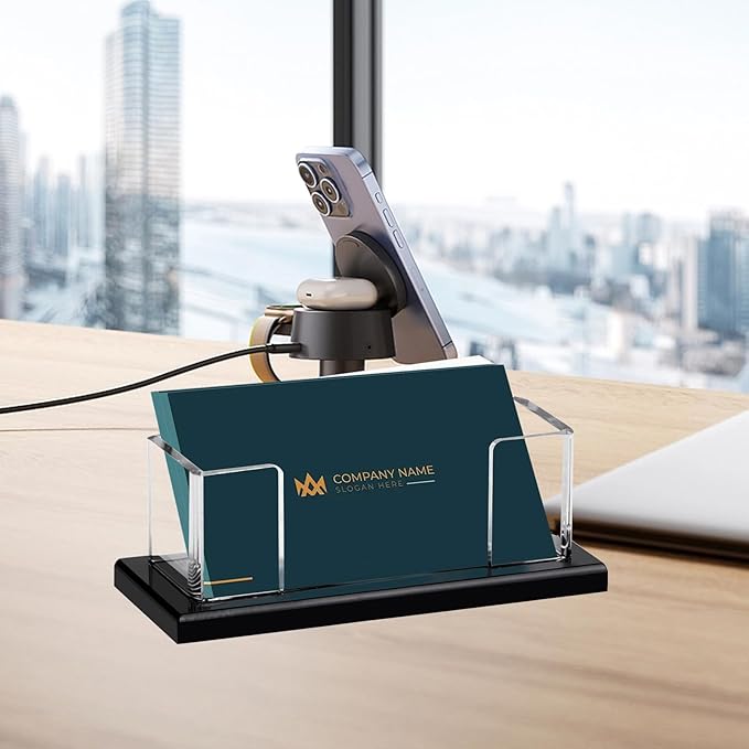 Weiai Acrylic Business Card Holder Stand for Desk, 2 Pieces Modern Black Base Business Card Organizer Display-DeskLoop Office