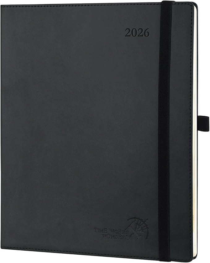 POPRUN 2026 Planner (Large - 8.5'' x 10.5'') - 2026 Weekly Calendar (Jan. 2026 - Dec. 2026) with Hourly Time Slots, Weekly/Monthly Appointment Book for Time Management - Leather Soft Cover - Black-DeskLoop Office