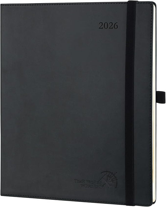 POPRUN 2026 Planner (Large - 8.5'' x 10.5'') - 2026 Weekly Calendar (Jan. 2026 - Dec. 2026) with Hourly Time Slots, Weekly/Monthly Appointment Book for Time Management - Leather Soft Cover - Black-DeskLoop Office