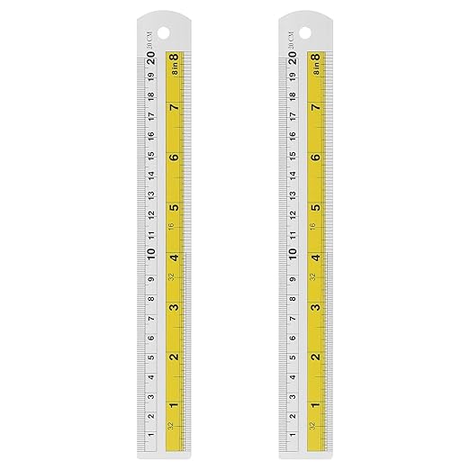 HARFINGTON 2pcs Metal Straight Ruler 20cm Metric SAE Aluminum Alloy Measuring Rulers Scale Tool with Hole for Measure Study Reading Classroom Office, Yellow-DeskLoop Office