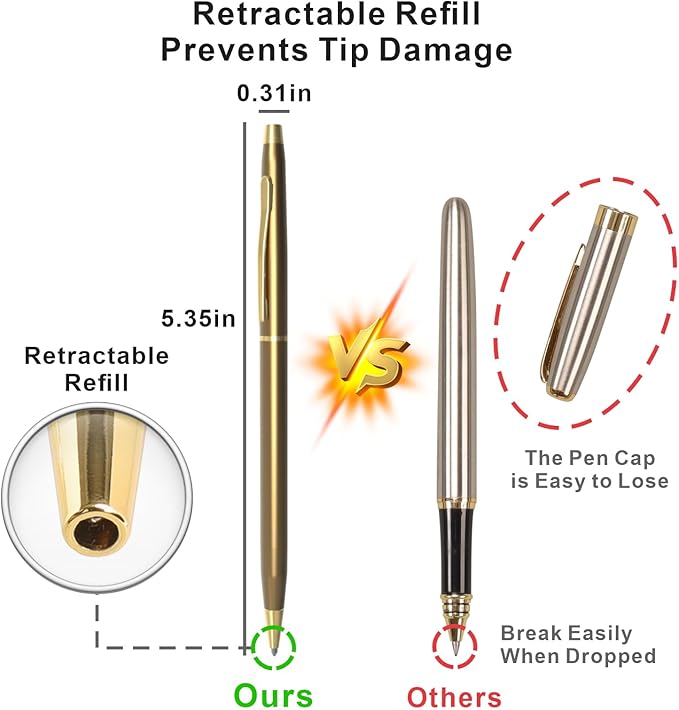 Cambond Ballpoint Pens Fancy Pens - Black Ink Bulk Pens 1.0 mm Medium Point Retractable Metal Pen Comfortable Writing for Men Women Police Uniform Office Business, 10 Pack (Champagne Gold)-DeskLoop Office