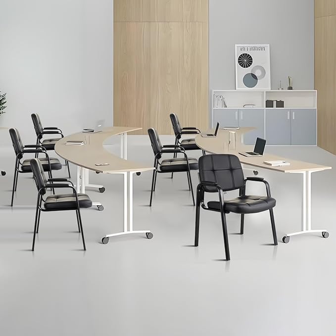 CLATINA Waiting Room Guest Chair with Bonded Leather Padded Arm Rest for Office Reception and Conference Desk Black 8 Pack-DeskLoop Office