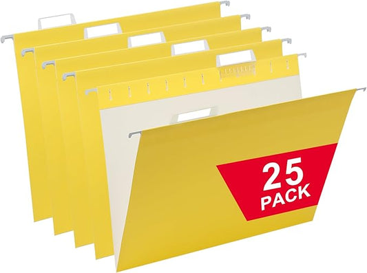 Yellow Hanging File Folders,25 Packs Letter Size File Folder,Designed for Bulky Files,Filing Cabinet,1/5 Adjustable Tabs for Office,School,Home-DeskLoop Office