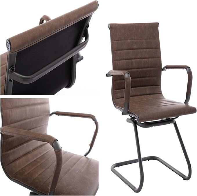 Heavy Duty Office Chair Reception Chairs Leather Conference Chairs Back Support Guest Chair, Set of 2 (Vintage Brown)-DeskLoop Office
