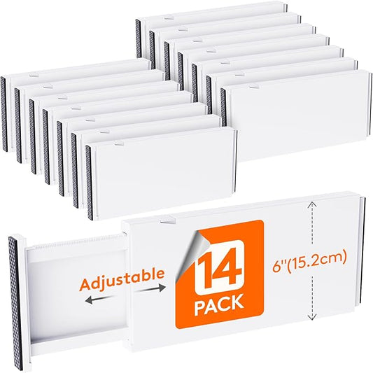 Lifewit 14 Pack Drawer Dividers Plastic 6" High, 13.5-22" Adjustable Drawer Organizers for Clothes, Expandable Dresser Separators in Bedroom/Bathroom/Kitchen/Fridge/Office Organization and Storage-DeskLoop Office
