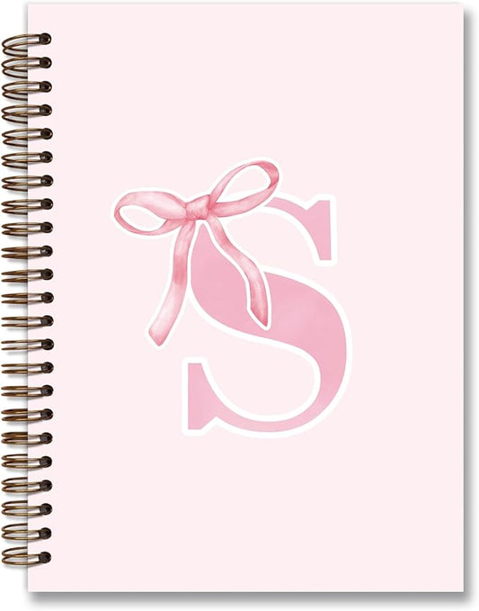 Coquette Trendy Preppy Pink Bow Spiral Notebook,Initial S Journal Personalized Teen Girl Gifts,Monogrammed Gifts for Women Teen Girl,College Ruled Hardcover Spiral Notebook 5.5 x 8.3-DeskLoop Office