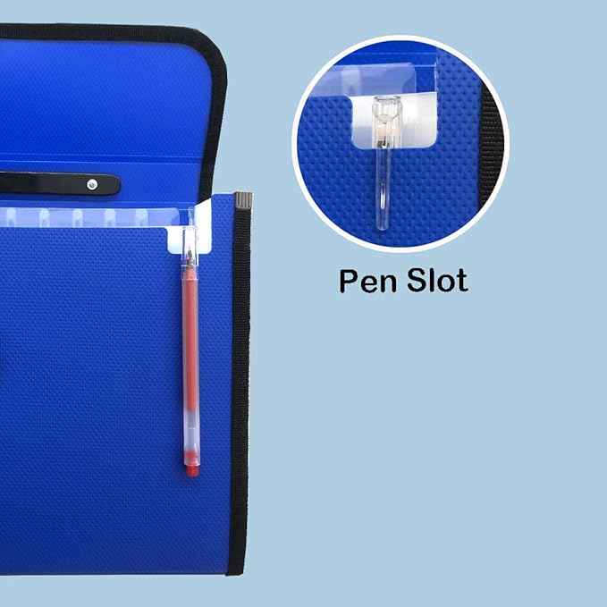 Extra Large Legal Size/Foolscap 12 Pockets Accordion File Organizer with Handle, TRANBO Portable Expanding File Folder, Expandable Plastic Document Organizer for Travel School Office - Blue-DeskLoop Office