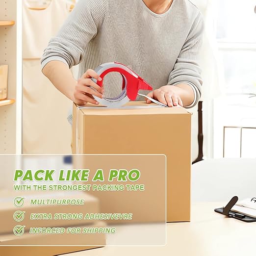 KAMOTA Packing Tape, 36 Rolls Heavy Duty Clear Packaging Tape for Shipping Packaging Moving Sealing, 1.88 inches Wide, 65 Yards Per Roll, Total 2340 Yards with 4 Dispensers-DeskLoop Office
