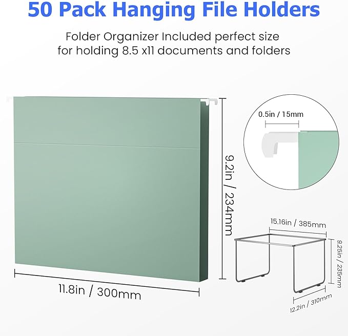 Hanging File Folders Letter Size, 50 Pack File Organizer Folders, 1/5-Cut Tabs With Hanging File Folder Framer, Heavy Duty 2 Inch Expansion, Stay Organized for Your Home and Office Bulk File.-DeskLoop Office