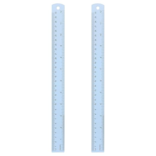 HARFINGTON 2pcs Metal Straight Ruler 30cm Metric SAE Aluminum Alloy Measuring Rulers Scale Tool with Hole for Measure Study Reading Classroom Office, Light Blue-DeskLoop Office