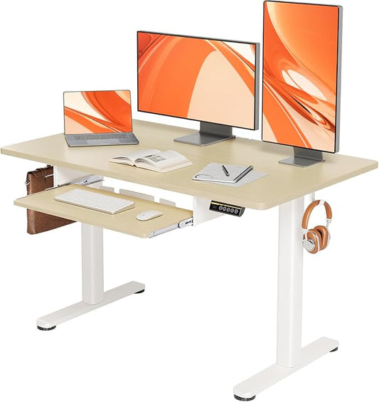 YDN Standing Desk with Keyboard Tray, 48 Inch Height Adjustable Desk with Cable Management, Natural Stand Up Desks for Home and Office, 48inch Natural-DeskLoop Office