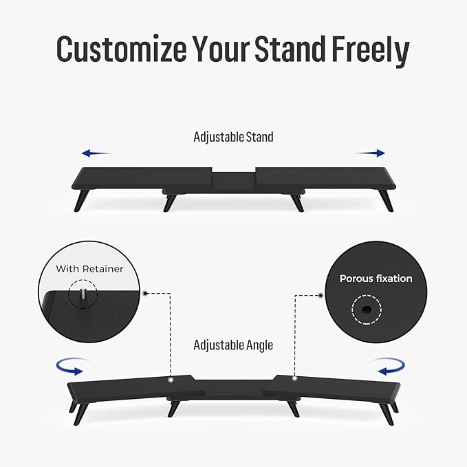 loukin Dual Monitor Stand Riser for Desk, 43.6"*8.2"*3.2" Large Computer Stand for 2 Monitors, Laptop, Printer, Length and Angle Adjustable Computer Shelf, Home Office,Max 43.6" Length(Black)-DeskLoop Office