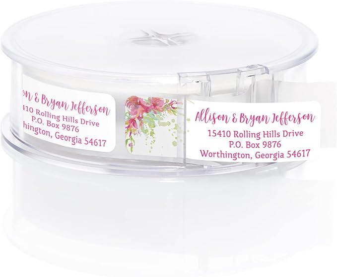 Bright Watercolor Floral Rolled Address Labels / 5 Vibrant Flower Bouquet Designs/Roll of 250 Personalized Address Labels/Designer Return Address Stickers in Elegant Plastic Dispenser-DeskLoop Office