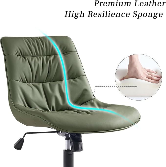 Kidol & Shellder Faux Leather Office Chair, Adjustable Swivel Height Task Chair, Rolling Wheels & Soft Backrest - Armless Ergonomic Desk Chair for Home, Office,Vanity,Gaming(Bean-Green)-DeskLoop Office