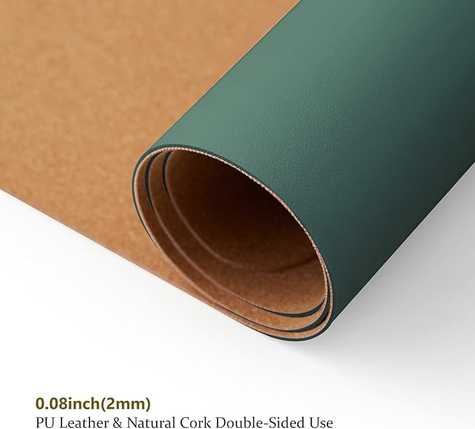 Large Cork Desk Mat - 47.2"x 17" Desk Pad for Office and Home - Ideal for Large Mouse Pad and Desk Mats on Top of Desks(Dark Green)-DeskLoop Office