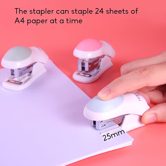 NEBURORA Mini Effortless Desktop Staplers with 400 Standard 26/6 Staples, 2-24 Sheet Capacity, Includes Built-in Staple Remover, Cute Stapler Gift for Student and Office Use, 3 Colors Options (Pink)-DeskLoop Office