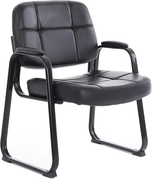 CLATINA Big & Tall Waiting Room Guest Chair with Bonded Leather Padded Arm Rest and Sled Base for Office Reception Lobby and Conference Desk, Black-DeskLoop Office