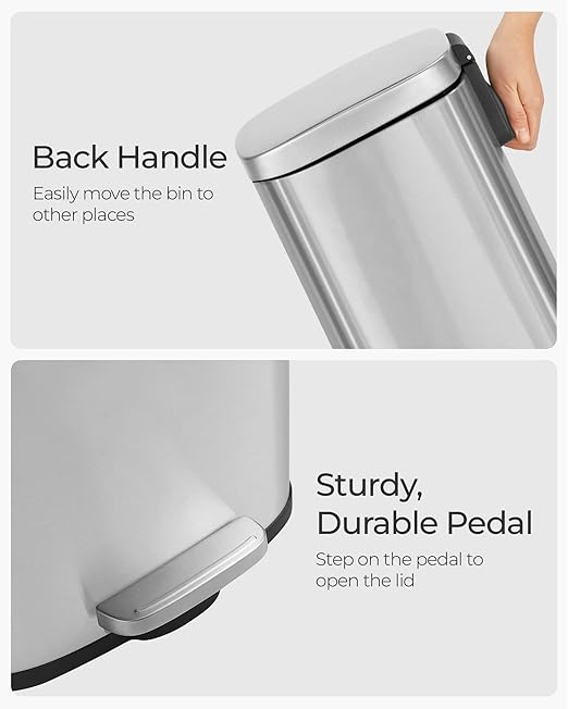 SONGMICS Trash Can with Lid, 8 Gallon Garbage Can, Stainless Steel Small Waste Bin with Step Pedal and Inner Bucket, Soft Close, Kitchen, Silver ULTB03NL-DeskLoop Office