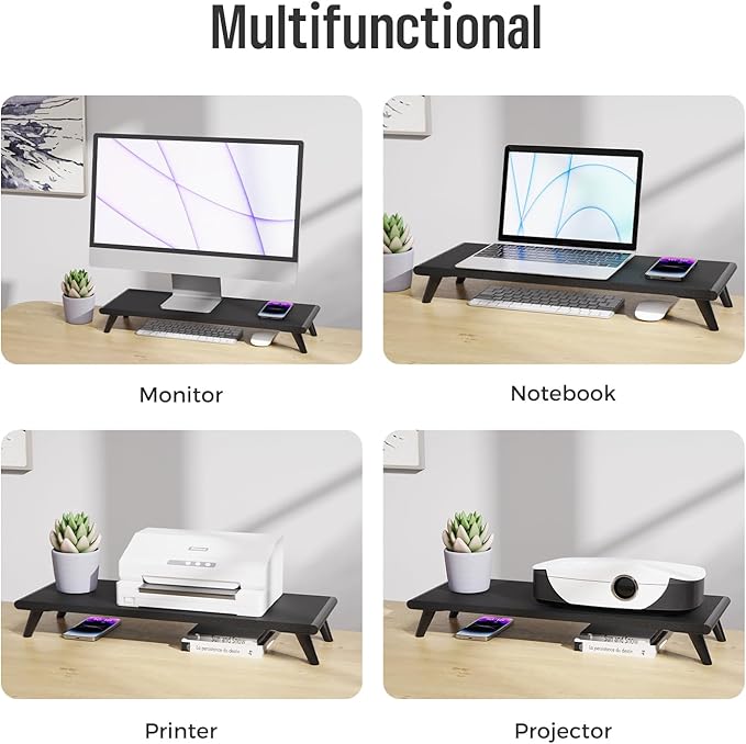 loukin Monitor Stand Riser for Desk, 22.4" x 8.3" Larger Computer Stand for Laptop, PC, Printer, Sturdy Desktop Computer Shelf with Non-Skid Rubber, Home Office (Black)-DeskLoop Office