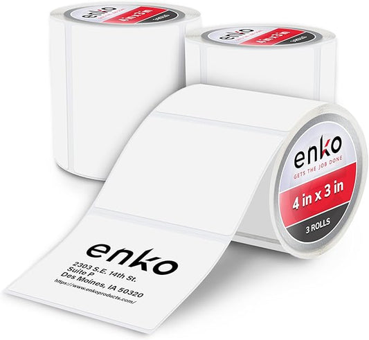 enKo 4" x 3" Labels for Zebra Desktop Printers (3 Rolls, 1,500 Labels) - Direct Thermal Address Mailing Shipping Barcode FBA Stickers FNSKU Label for Zebra and Eltron (Perforated)-DeskLoop Office