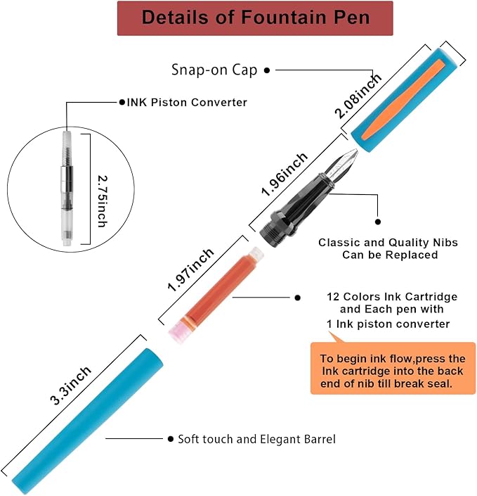 Calligraphy Pen Set,Fountain Pens with 7 Different Replaceable Nibs with 60 Ink Cartridges(12 Colors),Calligraphy Set for Beginner Writing Drawing-DeskLoop Office