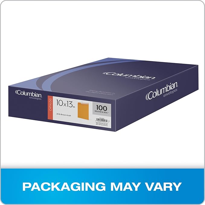 Columbian 10 x 13 Catalog Envelopes with Self Seal Closure, 28 lb Brown Kraft, for Mailing Flat Letter Size Documents or Photos, 100 Per Box (COLO335)-DeskLoop Office